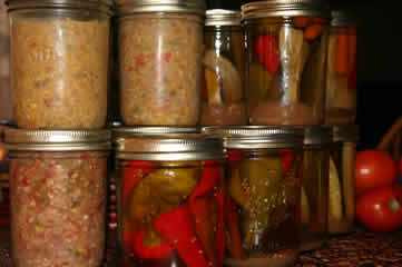 Tomato corn salsa and pickeld vegetables