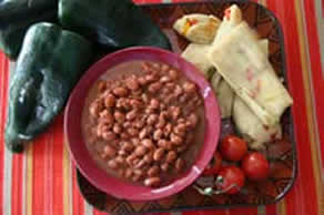 Pinto beans, spices, served with choctaw banaha